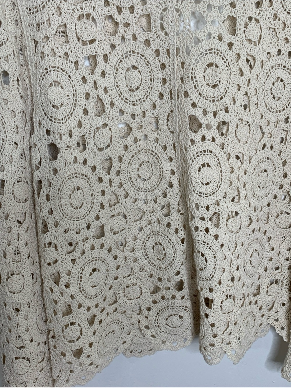 Forgotten Grace Crochet Knot Button Front Cardigan Sz XL Boho Scallop Hem Sleeve - Picture 9 of 11